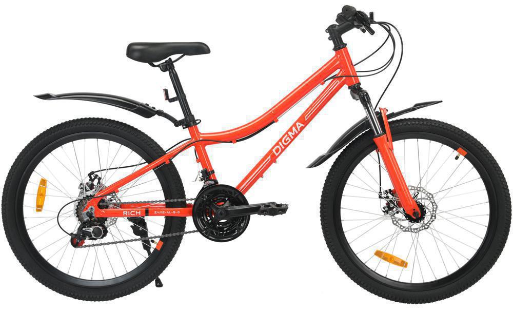 Велосипед Digma Rich горный (подростк.) рам.:12" кол.:24" оранжевый 14.5кг (RICH-24/12-AL-S-O)