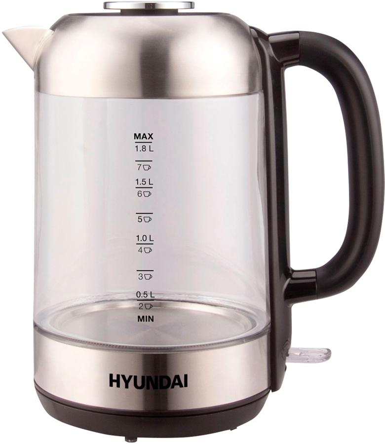 Чайник электрический Hyundai HYK-G4034 1.8л. 2200Вт черный/прозрачный корпус: стекло/пластик