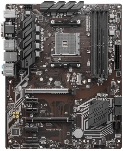 Материнская плата MSI PRO B550-P GEN3 Soc-AM4 AMD B550 4xDDR4 ATX AC`97 8ch(7.1) GbLAN RAID+VGA+DVI+HDMI