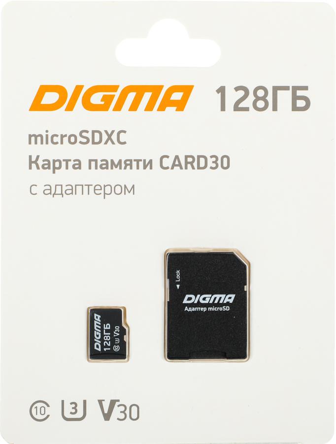 Флеш карта microSDXC 128Gb Class10 Digma CARD30 + adapter