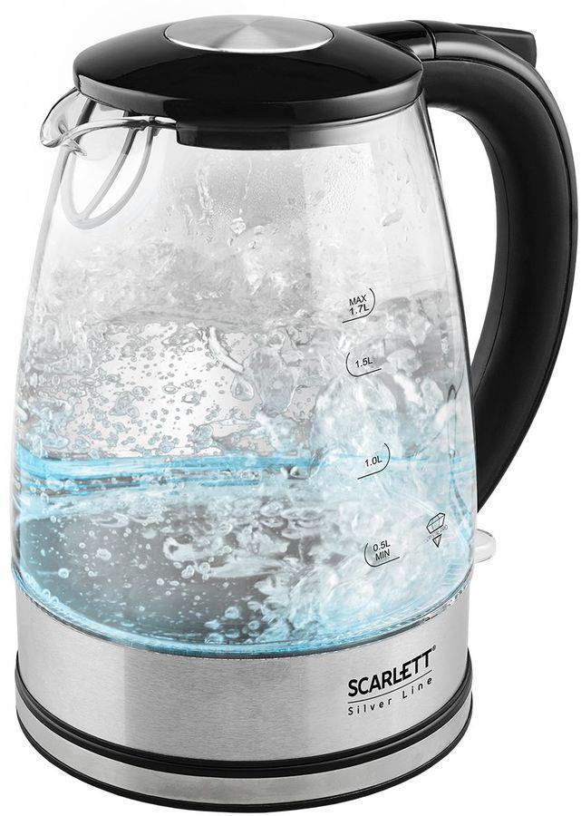 Чайник электрический Scarlett SC-EK27G95 1.7л. 2200Вт серебристый/черный (корпус: стекло)