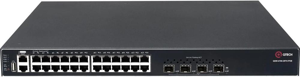 Коммутатор QTech QSW-4700-28TX-POE (L3) 24x1Гбит/с 4SFP+ 24PoE управляемый