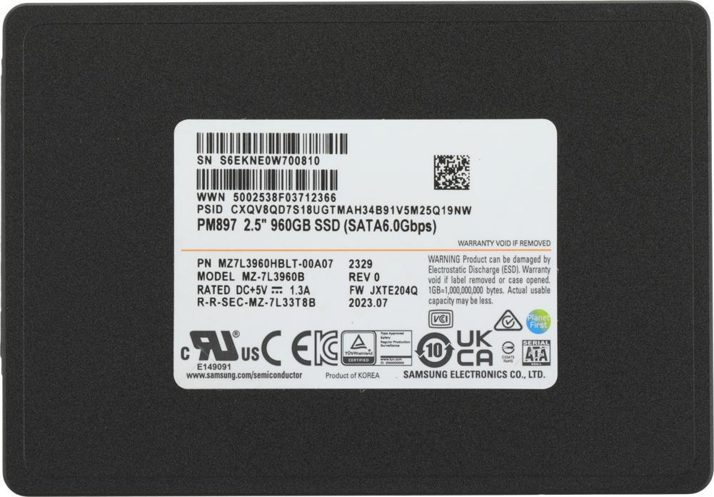 Накопитель SSD Samsung SATA III PM897 MZ7L3960HBLT-00A07 960ГБ 2.5" oem