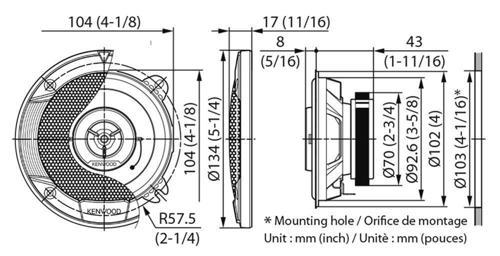 Колонки автомобильные Kenwood KFC-S1066 220Вт 88дБ 4Ом 10см (4дюйм) (ком.:2кол.) коаксиальные двухполосные