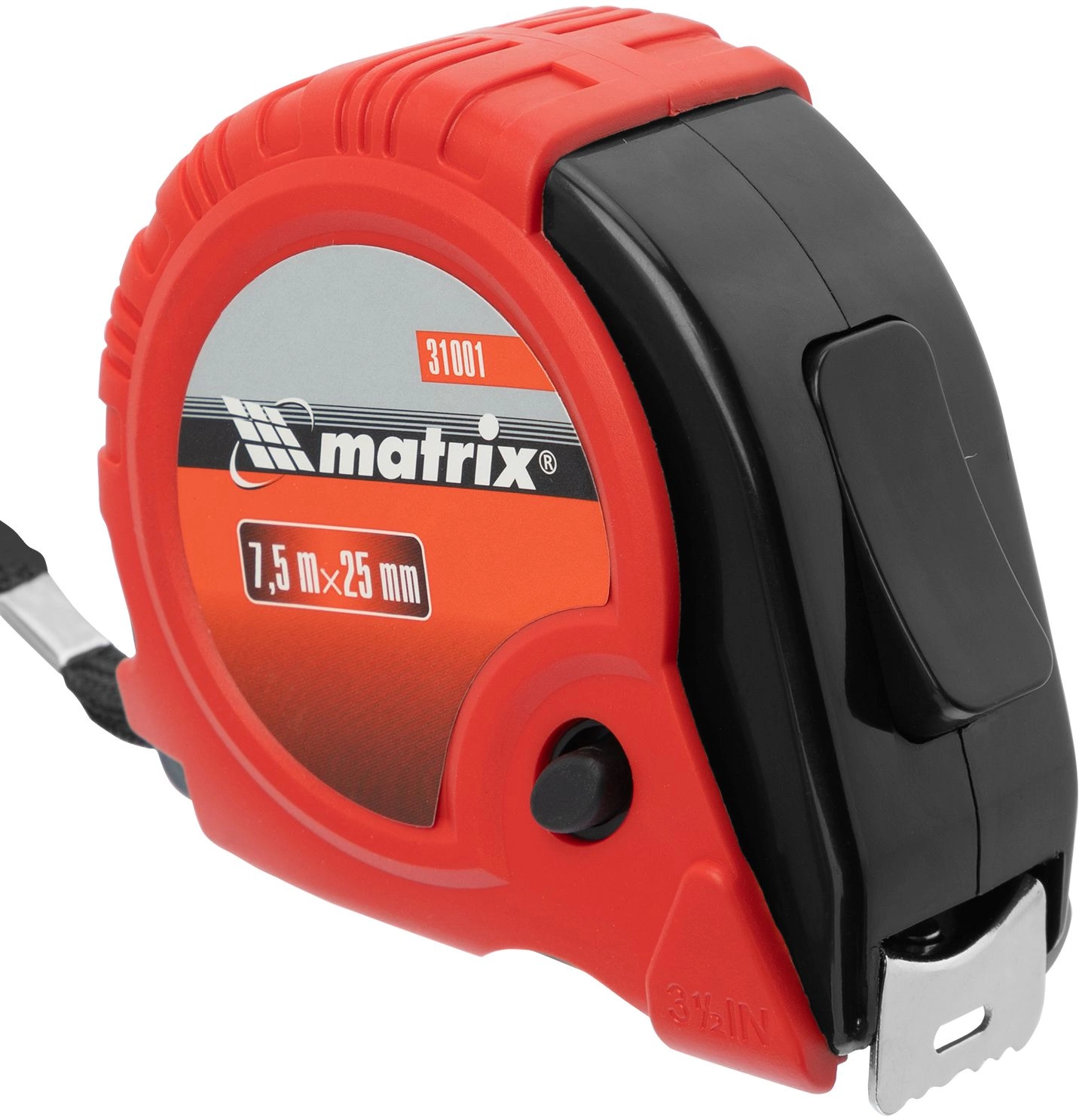 Рулетка строительная Matrix Rubber дл.полотна 7.5м изм.шкала в см зацеп простой красный/черный (31001)