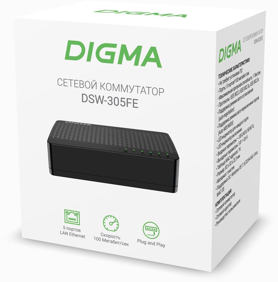 Коммутатор Digma DSW-305FE 5x100Мбит/с неуправляемый
