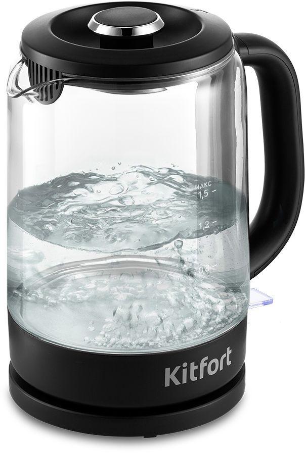 Чайник электрический Kitfort КТ-6156 1.5л. 2200Вт черный корпус: стекло/пластик