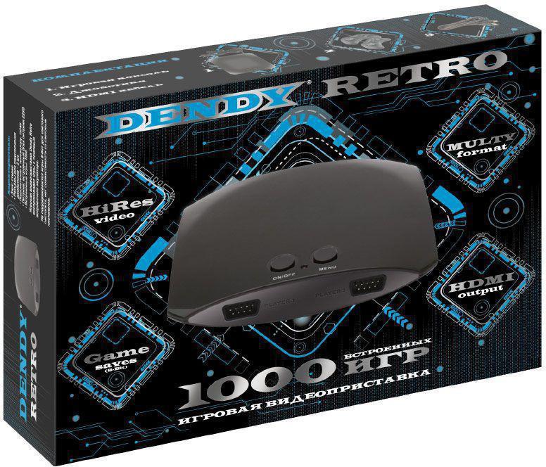 Игровая консоль Dendy Retro Retro черный +контроллер в комплекте: 1000 игр