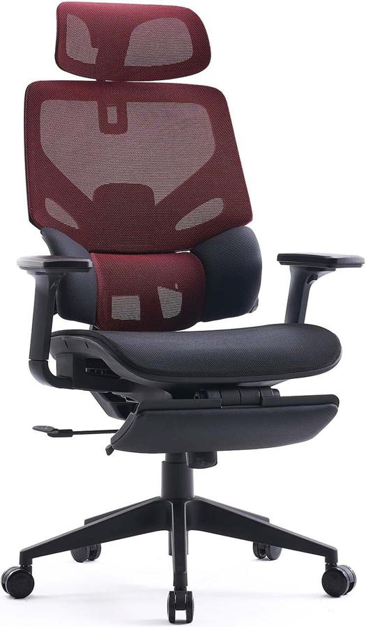 Кресло Cactus CS-CHR-MC01-RDBK красный сет./эко.кожа с подголов. крестов. пластик подст.для ног