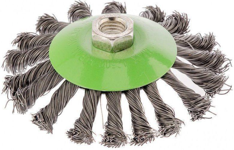 Щетка конич. по дер./мет. Сибртех 746107 d=115мм d(посад.)=14мм (угловые шлифмашины)