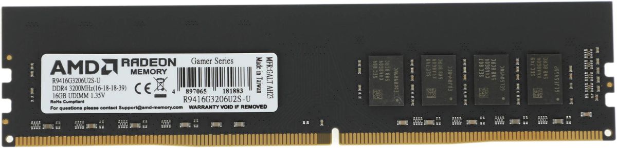 Память DDR4 16GB 3200MHz AMD R9416G3206U2S-U R9 RTL PC4-25600 CL16 DIMM 288-pin 1.35В Ret