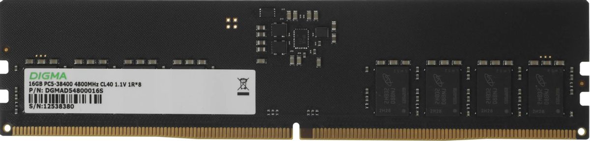 Память DDR5 16GB 4800MHz Digma DGMAD54800016S RTL PC5-38400 CL40 DIMM UDIMM 288-pin 1.1В single rank Ret