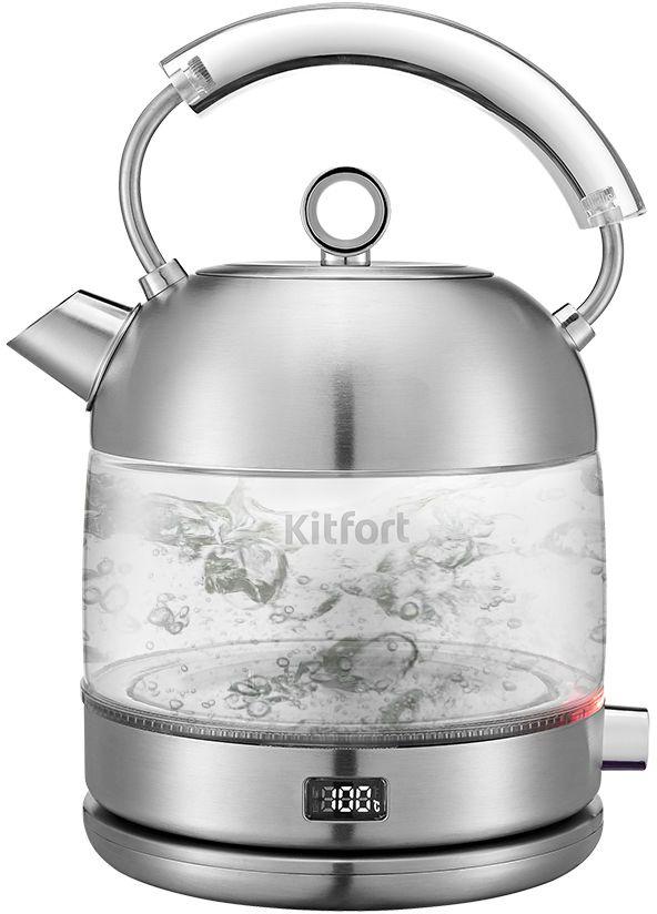 Чайник электрический Kitfort КТ-6172 1.7л. 2200Вт нержавеющая сталь корпус: стекло/металл