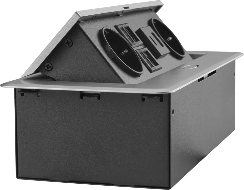 Розетка Cactus CS-SOCKET-EU2-USBA/C-NET для столешницы 26.5x11.8x6.5см серый