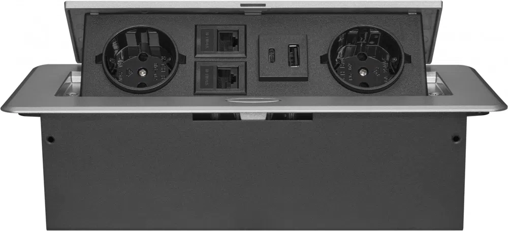 Розетка Cactus CS-SOCKET-EU2-USBA/C-NET для столешницы 26.5x11.8x6.5см серый