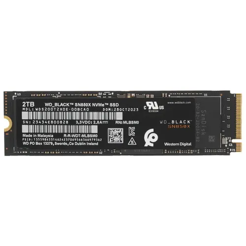 Твердотельный накопитель Western Digital Black SN850X SSD M2.2280 PCIe 4.0 2Tb, 7300MBs/6600MBs, TBW 1200