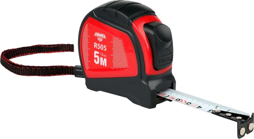 Рулетка строительная Amo R505 дл.полотна 5м изм.шкала в см зацеп простой красный/черный (851650)