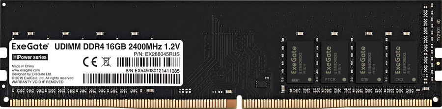 Память DDR4 16Gb 2400MHz Exegate EX288045RUS HiPower OEM PC4-19200 CL17 DIMM 288-pin 1.2В OEM