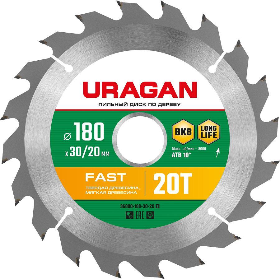 Диск пильный по дер. Uragan Fast (36800-180-30-20_Z01) d=180мм d(посад.)=30мм (циркулярные пилы)