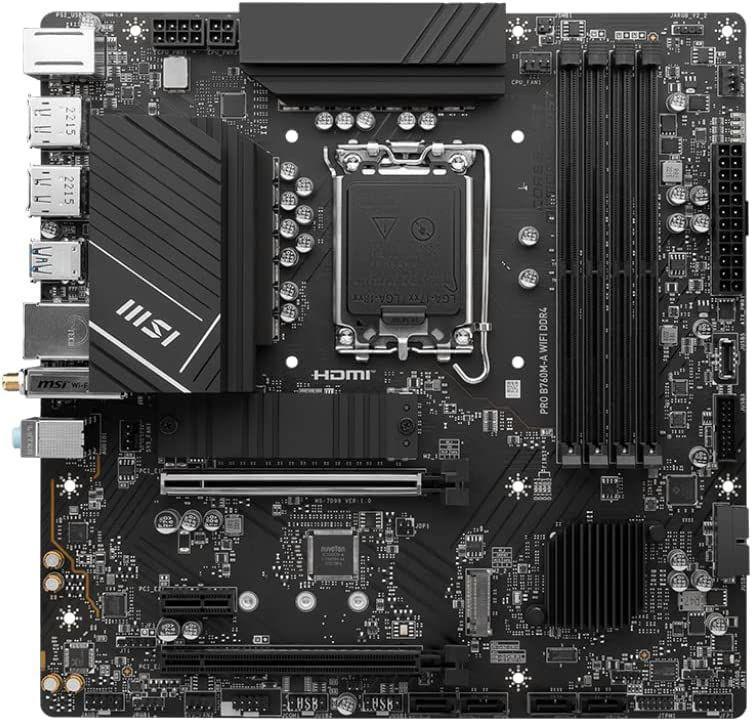 Материнская плата MSI PRO B760M-A WIFI DDR4 Soc-1700 Intel B760 4xDDR4 mATX AC`97 8ch(7.1) 2.5Gg+HDMI+DP