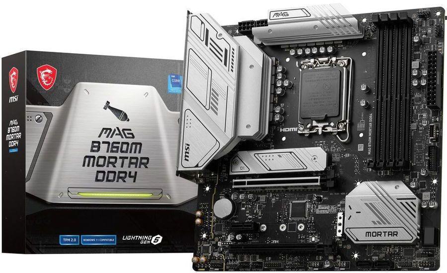 Материнская плата MSI MAG B760M MORTAR MAX WIFI DDR4 Soc-1700 Intel B760 4xDDR4 mATX AC`97 8ch(7.1) 2.5Gg+HDMI+DP