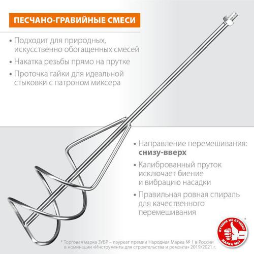 Миксер строит. для дрелей Зубр МНП-140 дл.590мм D140мм серебристый