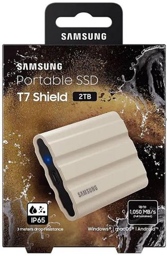 Накопитель SSD Samsung Original USB-C 2Tb MU-PE2T0K/WW Shield T7 1.8" бежевый