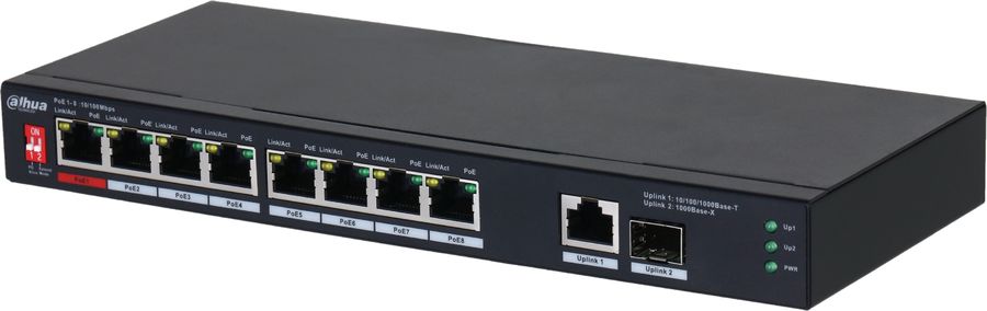 Коммутатор Dahua DH-PFS3110-8ET1GT1GF-96 (L2) 8x100Мбит/с 1x1Гбит/с 8PoE 96W неуправляемый