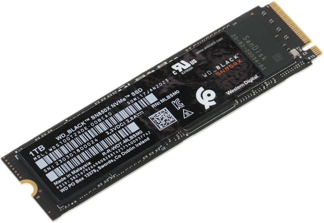 Накопитель SSD WD PCIe 4.0 x4 1TB WDS100T2X0E Black SN850X M.2 2280 7300/6300
