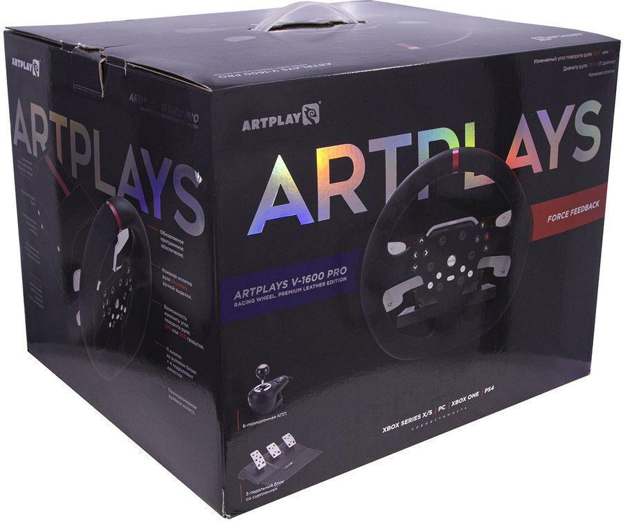 Руль Artplays V-1600 Pro Force Feedback 11кноп. (с педалями) черный