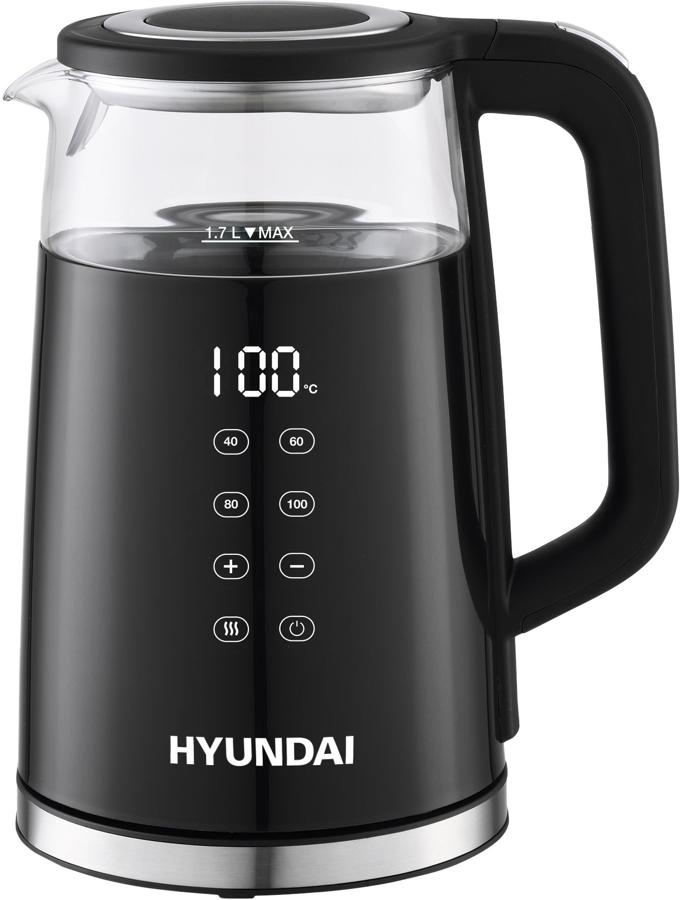 Чайник электрический Hyundai HYK-G6404 1.7л. 2200Вт черный/серебристый корпус: стекло/пластик