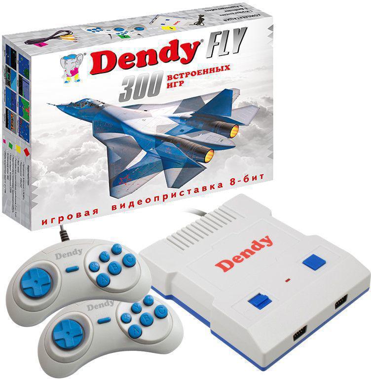 Игровая консоль Dendy Fly серый/синий в комплекте: 300 игр