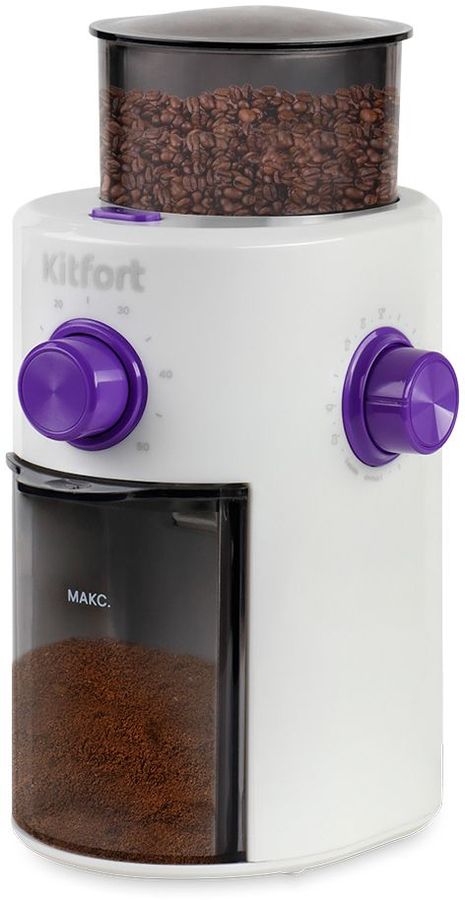 Кофемолка Kitfort КТ-7102 100Вт сист.помол.:жернова вместим.:150гр белый/фиолетовый