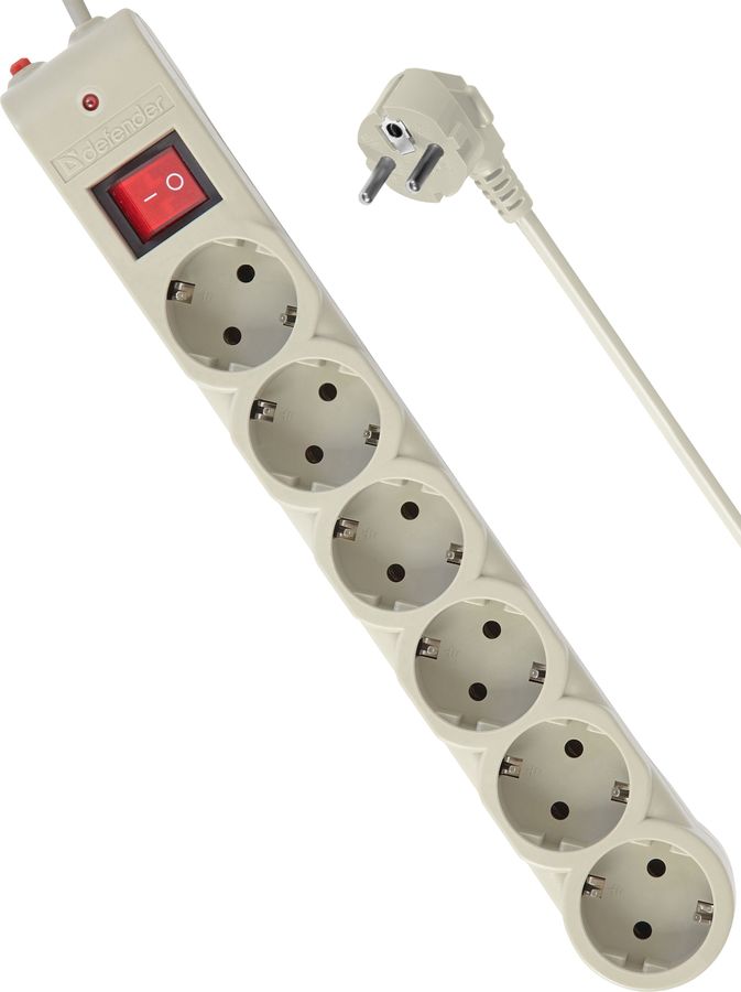 Сетевой фильтр Defender DFS 601 1.8м (6 розеток) бежевый (коробка)