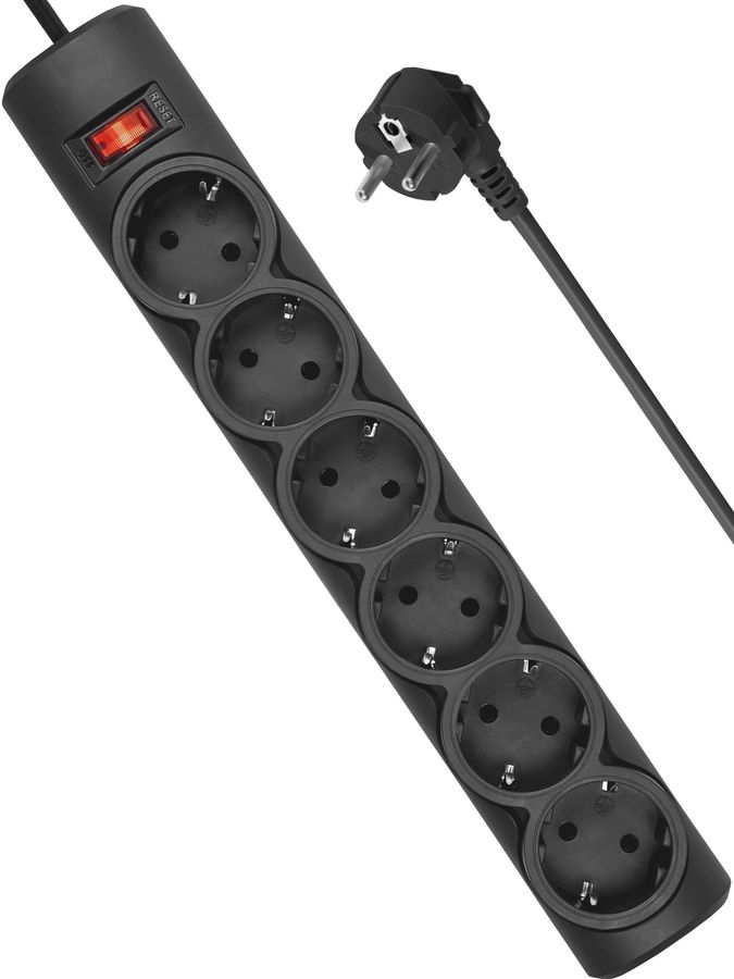 Сетевой фильтр Defender DFS 151 1.8м (6 розеток) черный (коробка)