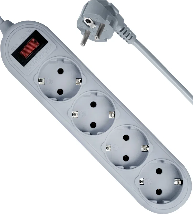 Сетевой фильтр Defender ES Lite 1.8м (4 розетки) серый (коробка)