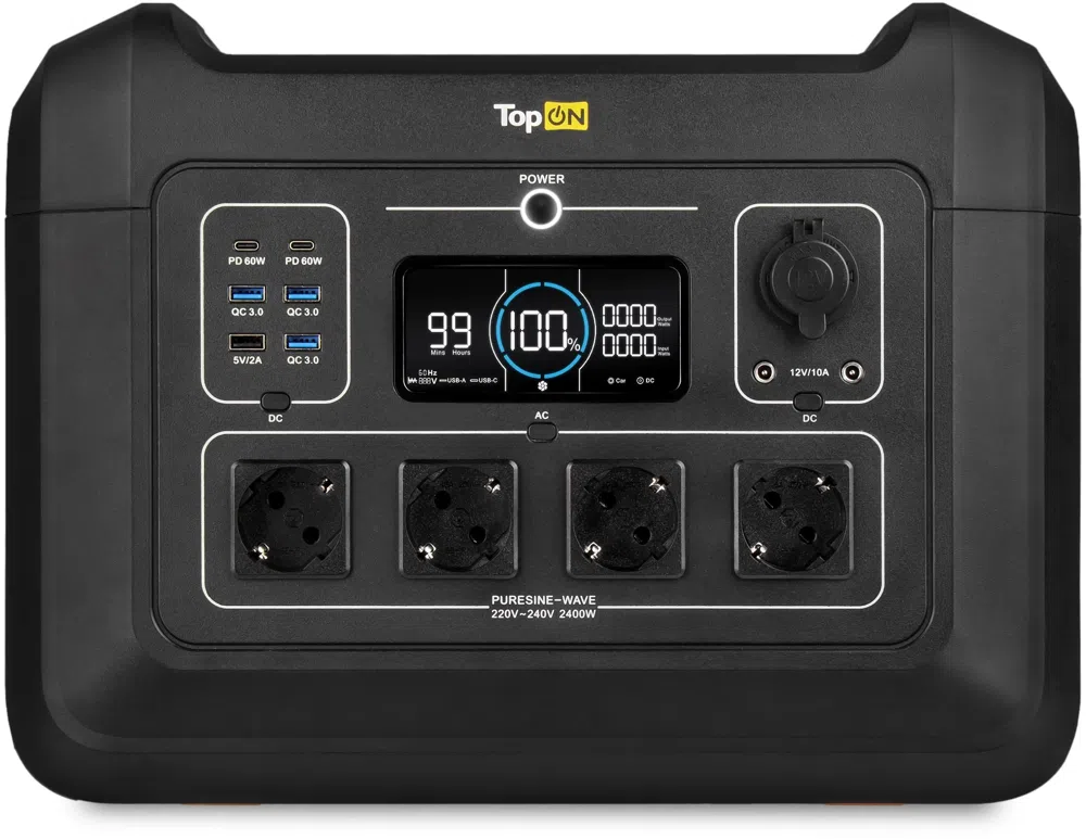 Электростанция портативная TopON TOP-X2400 697500mAh 10A QC3.0/PD3.0 5xUSB черный/оранжевый (103260)