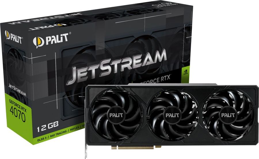 Видеокарта Palit PCI-E 4.0 PA-RTX4070 JETSTREAM NVIDIA GeForce RTX 4070 12Gb 192bit GDDR6X 1920/21000 HDMIx1 DPx3 HDCP Ret