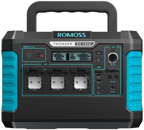 Электростанция порт. Romoss RS1500 358000mAh 15A 3xUSB солн.бат. черный/голубой (RS1500-2B2-G153H)