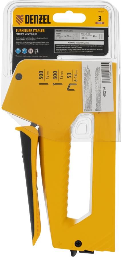 Степлер ручной Denzel 40214 скобы тип 53: 6-14мм гвозди тип 300 / 500