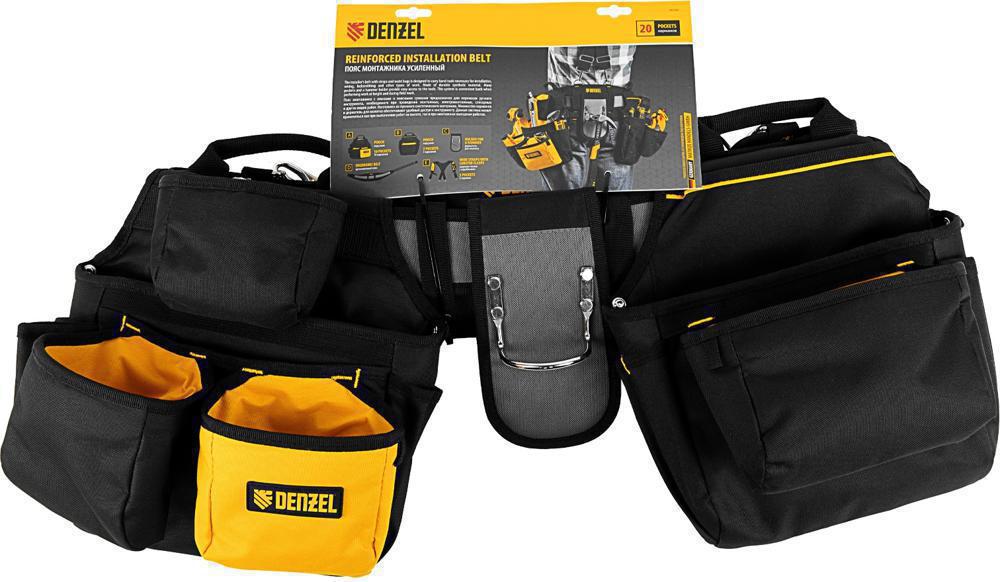 Пояс для инструментов Denzel 90290 10л 20карм. черный/желтый
