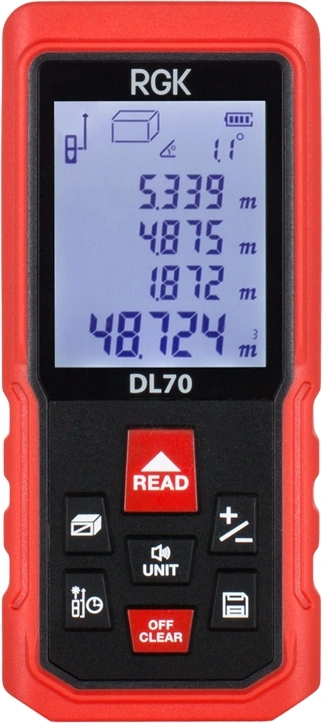 Лазерный дальномер RGK DL70 2кл.лаз. 635нм цв.луч. красный (755702)