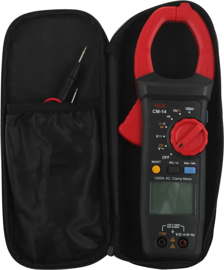 Клещи токоизмерительные RGK CM-14 цифр. измер.ток:переменный черный/красный (755115)