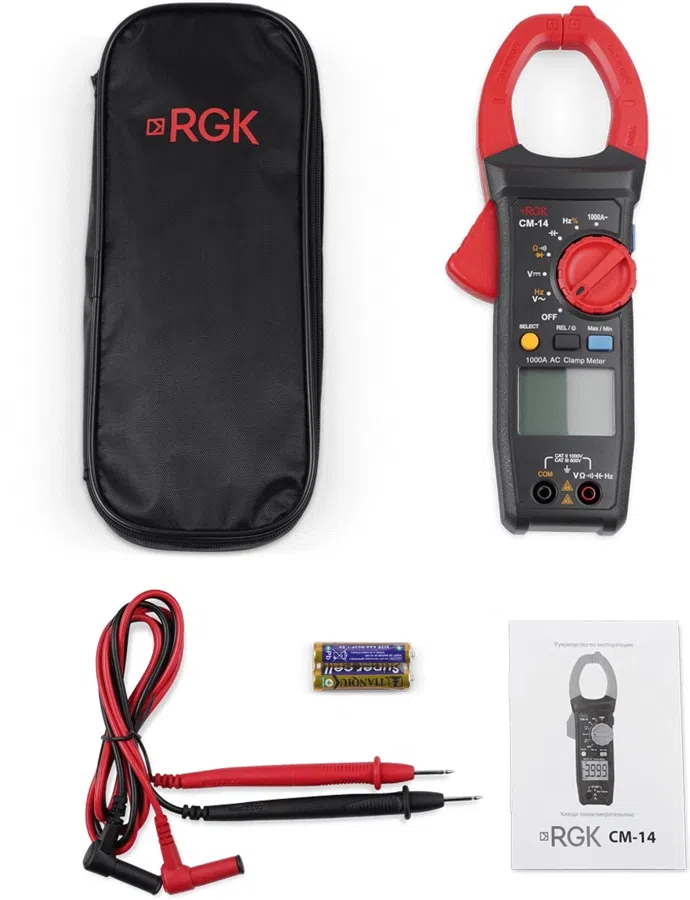Клещи токоизмерительные RGK CM-14 цифр. измер.ток:переменный черный/красный (755115)