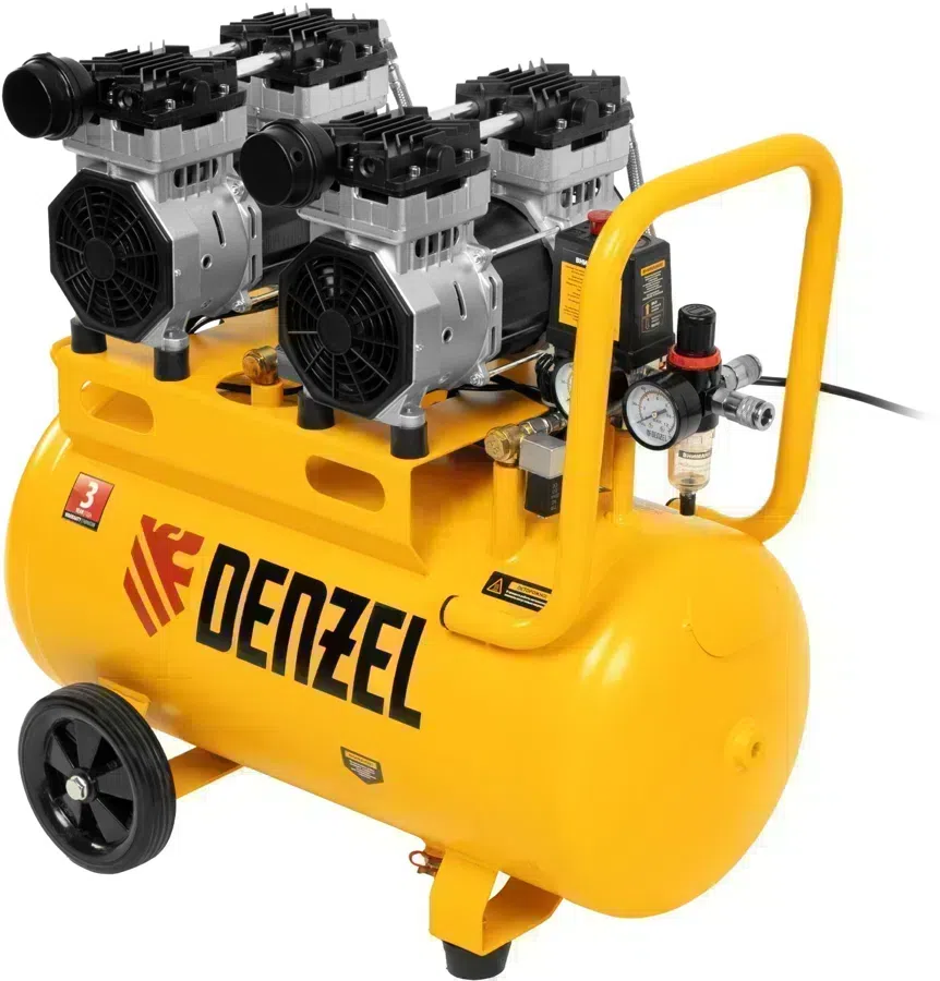 Компрессор поршневой Denzel DLS 1500/50 безмасляный 260л/мин 50л 1500Вт желтый