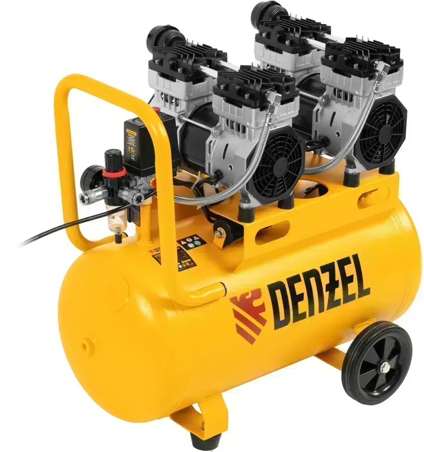 Компрессор поршневой Denzel DLS 1500/50 безмасляный 260л/мин 50л 1500Вт желтый