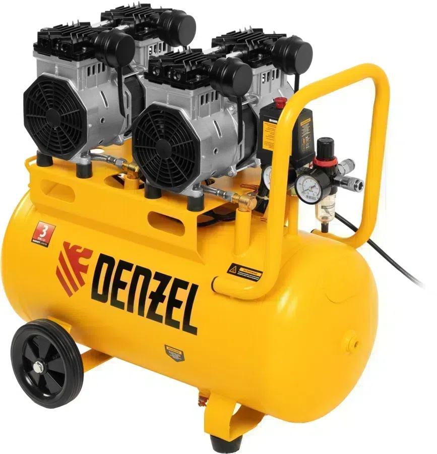 Компрессор поршневой Denzel DLS 2200/50 безмасляный 380л/мин 50л 2200Вт желтый