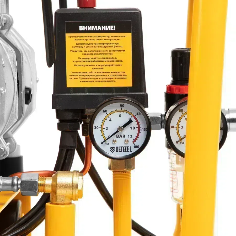 Компрессор поршневой Denzel DLS 2200/50 безмасляный 380л/мин 50л 2200Вт желтый
