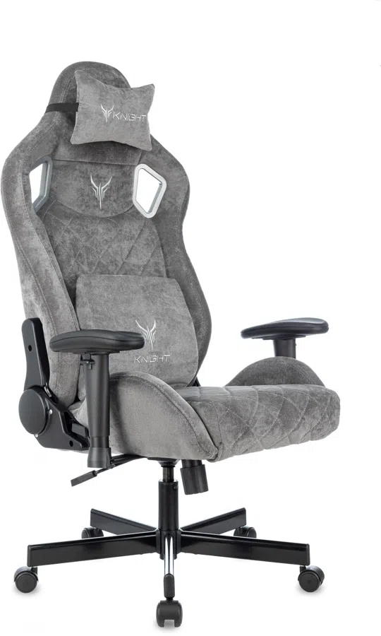 Кресло игровое Knight Outrider серый Light-19 с подголов. крестов. металл