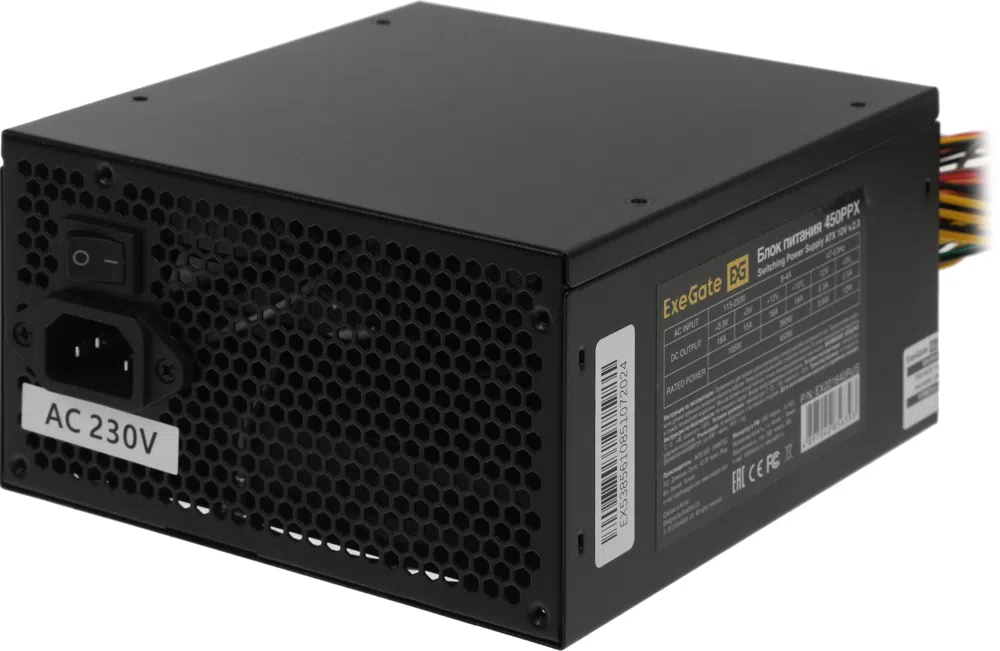 Блок питания Exegate ATX 450W 450PPX 80+ (20+4pin) APFC 140mm fan 4xSATA